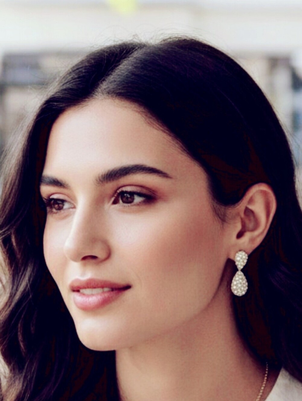 Christian Dior Crystal Studded Teardrop Dangly Earrings Gold Tone